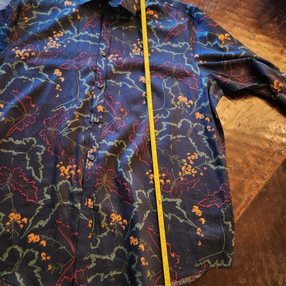 Murano Liquid Luxury Slim Fit Mens XL Navy Long Sleeve Button Up Floral - Picture 7 of 10